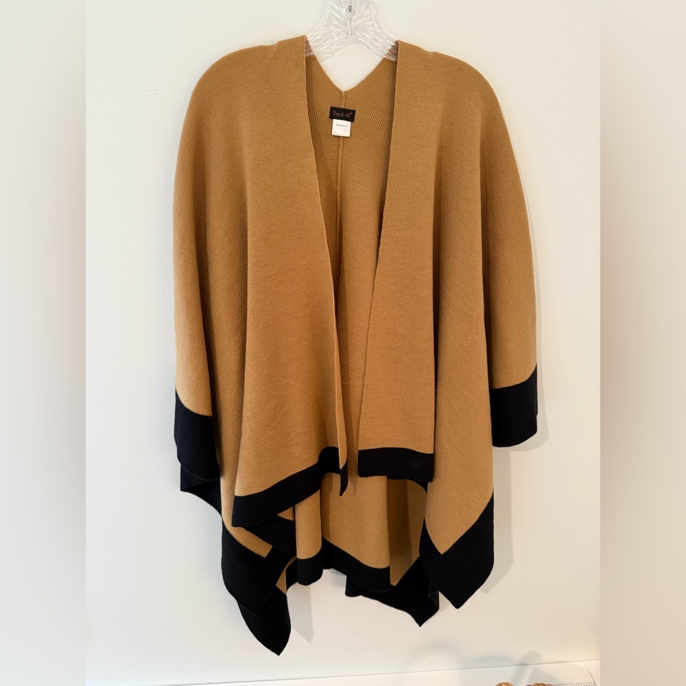 Elegant Tan and Black Open Front Poncho